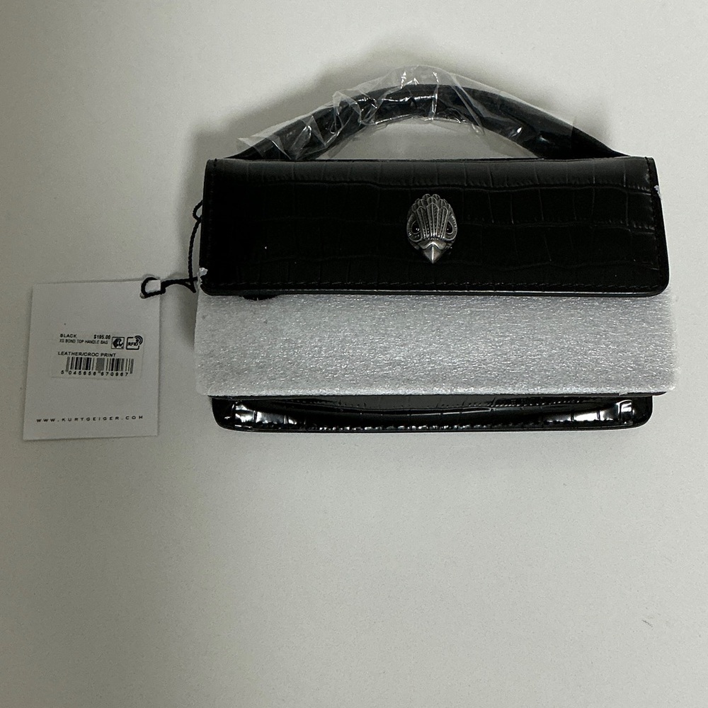 Kurt Geiger Black Croc-Embossed Leather XS Clutch